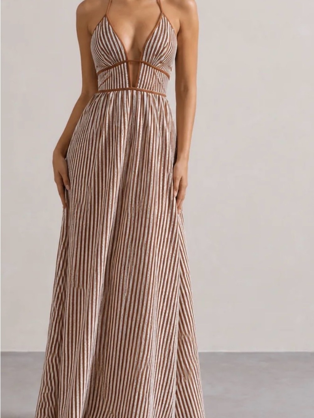 NWT Striped Brown Halter Maxi Dress